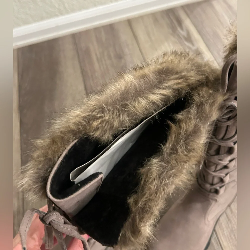 Faux-Fur Trim Taupe Winter Boots - Women's Tall Cold-Weather Boots
